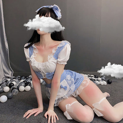 Lace Anime French Maid Babydoll Dress Costume with Apron Blesssafe