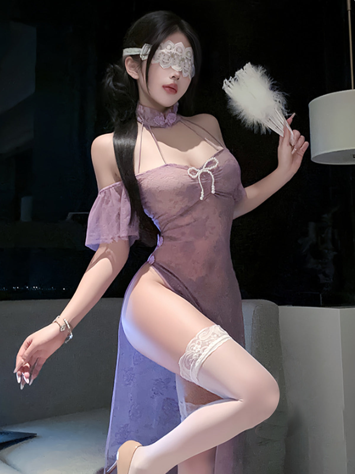 Sheer Floral Cheongsam Long Dress - Transparent Chinese Maxi Gown Blesssafe