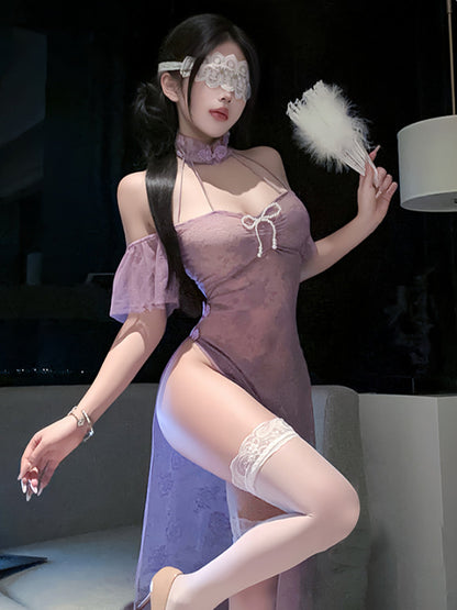Sheer Floral Cheongsam Long Dress - Transparent Chinese Maxi Gown Blesssafe