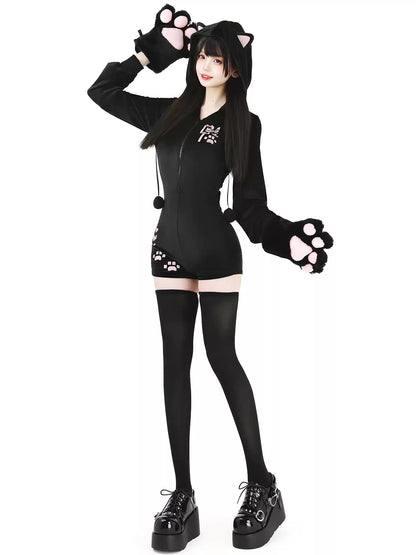 Kitten Imprint Plush Furry Bodysuit - Sexy Bedroom Outfits BLESSSAFE