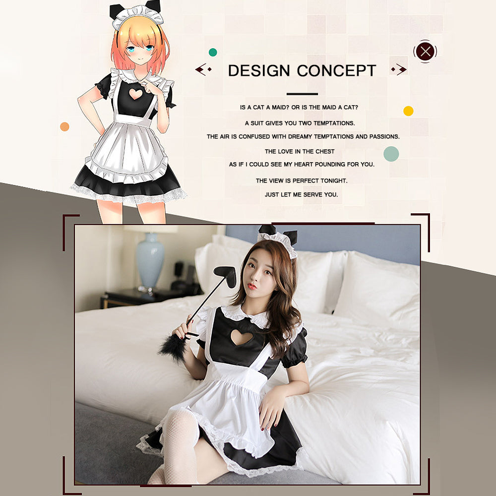 Cat Maid Cosplay Costume Keyhole Mesh Babydoll Nightwear Set Blesssafe