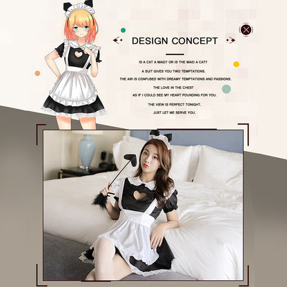 Cat Maid Cosplay Costume Keyhole Mesh Babydoll Nightwear Set Blesssafe