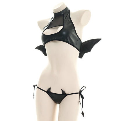 Black Latex Lingerie Succubus Cosplay
