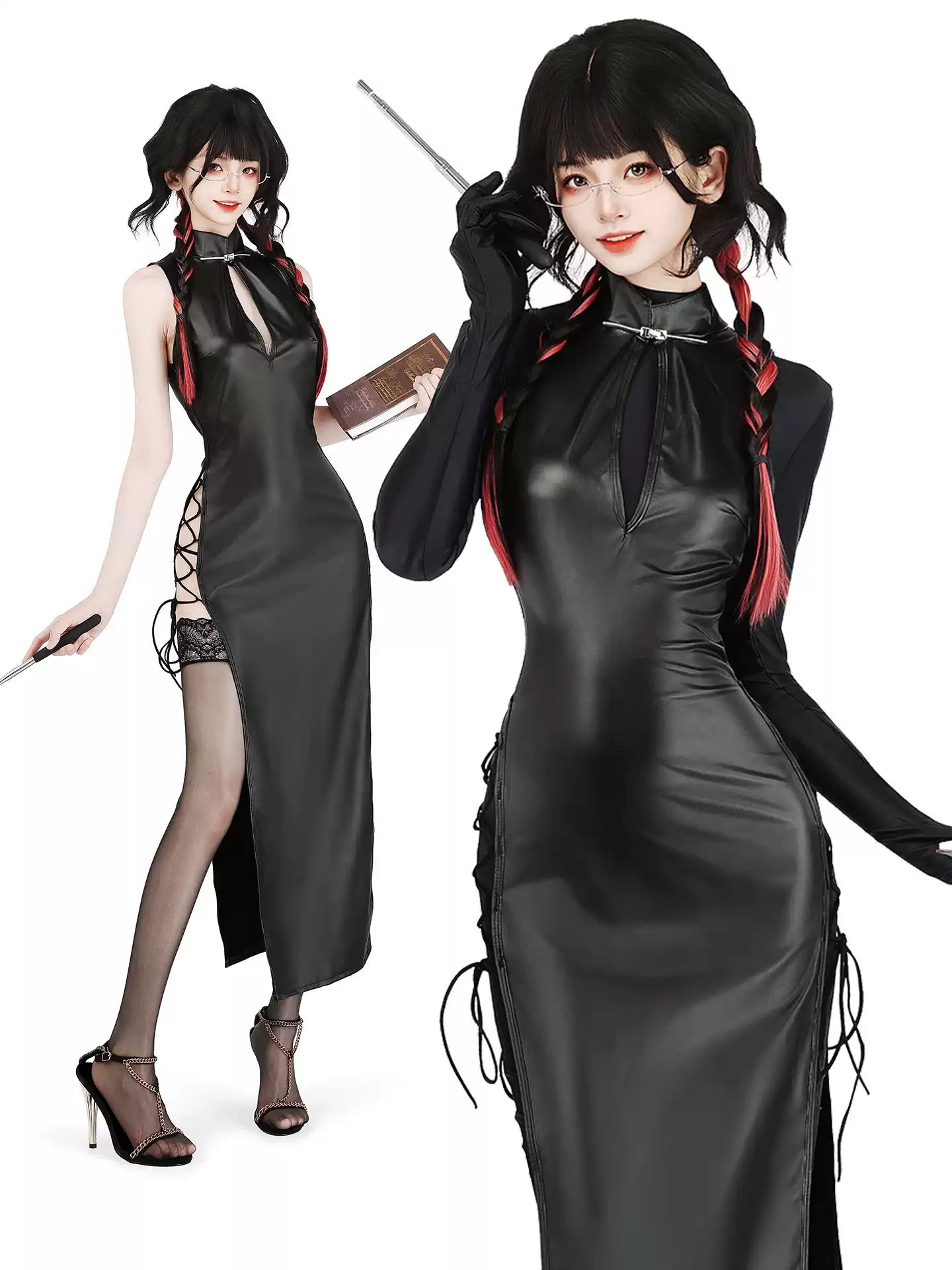 Phantom Witch Patent Leather High-Split Gown - Exotic Wear BLESSSAFE