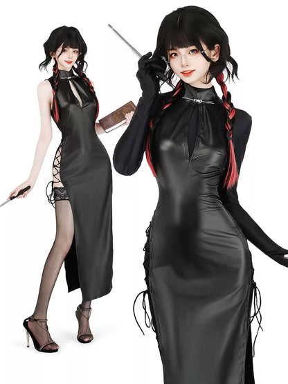 Phantom Witch Patent Leather High-Split Gown - Exotic Wear BLESSSAFE
