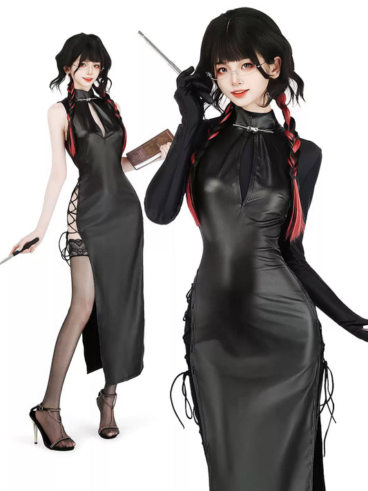 Phantom Witch Patent Leather High-Split Gown - Exotic Wear BLESSSAFE