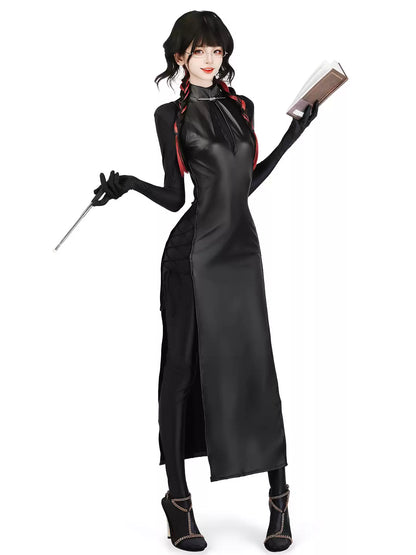 Phantom Witch Patent Leather High-Split Gown - Exotic Wear BLESSSAFE
