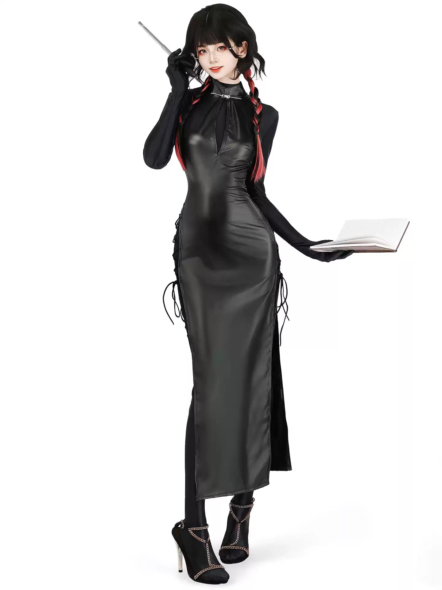 Phantom Witch Patent Leather High-Split Gown - Exotic Wear BLESSSAFE