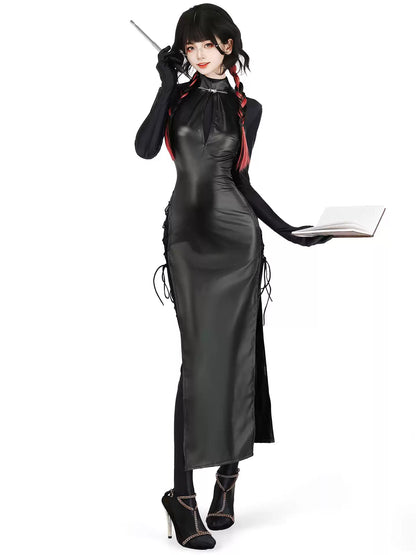 Phantom Witch Patent Leather High-Split Gown - Exotic Wear BLESSSAFE