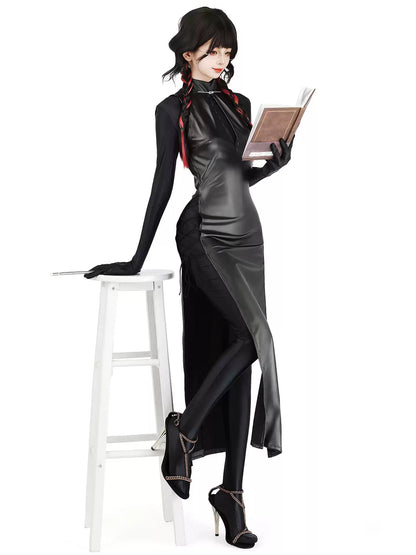 Phantom Witch Patent Leather High-Split Gown - Exotic Wear BLESSSAFE