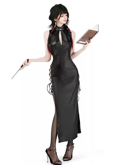 Phantom Witch Patent Leather High-Split Gown - Exotic Wear BLESSSAFE