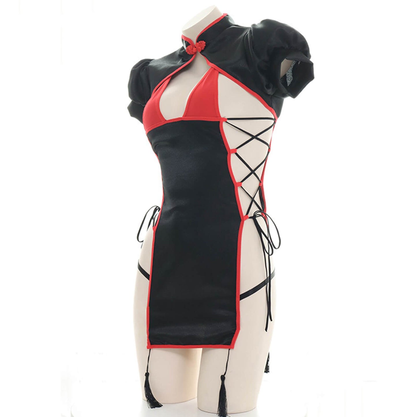 Chinese Classical Cheongsam Lingerie Dress High Split Side Straps Cosplay Outfit Blesssafe