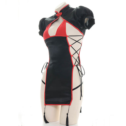 Chinese Classical Cheongsam Lingerie Dress High Split Side Straps Cosplay Outfit Blesssafe