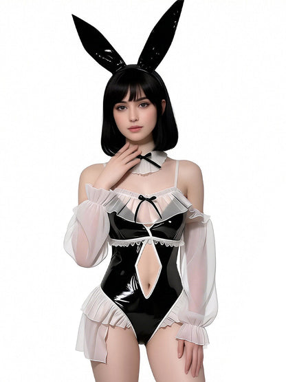 Anime PU Leather Bunny Bodysuit - Wet Look Senpai Cosplay Outfit blesssafe