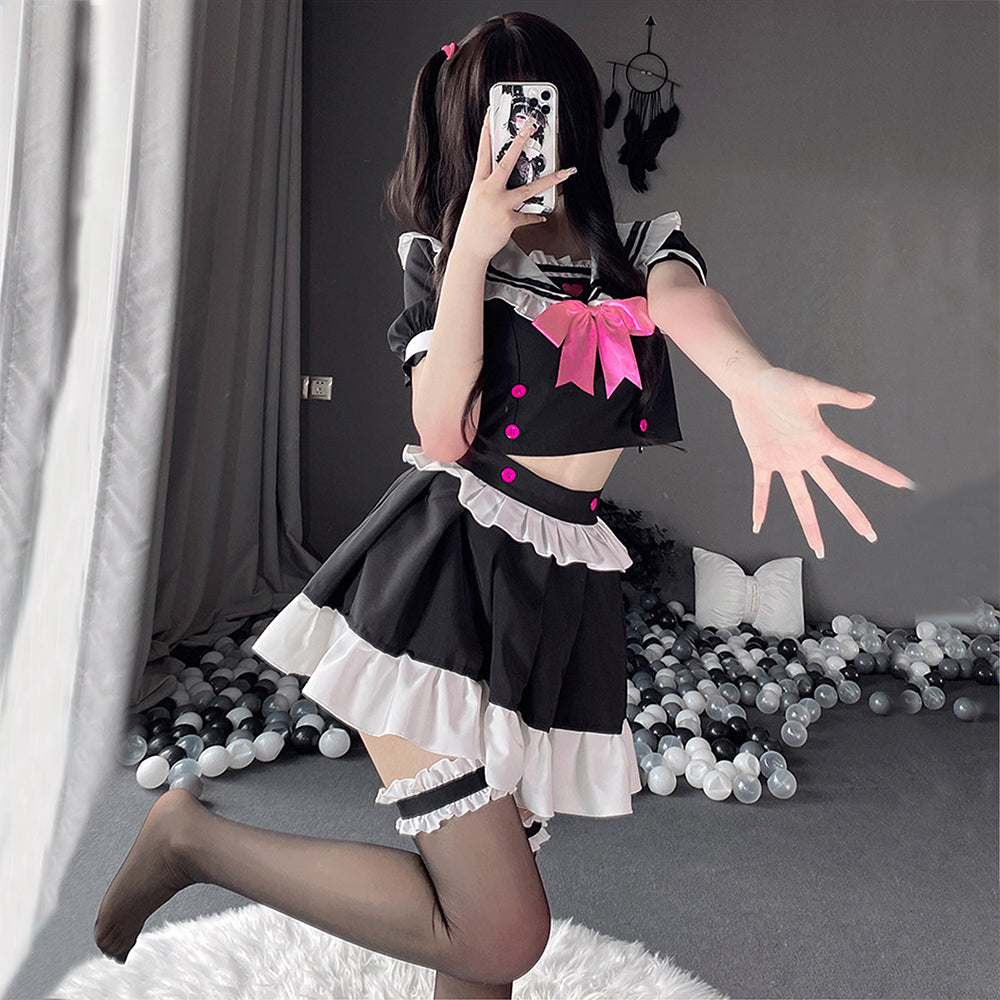Classic Japanese Anime Maid Lolita Lace Top and Skirt Uniform Set Blesssafe
