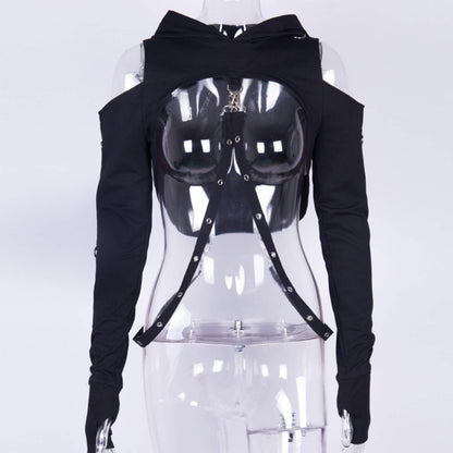 Dark Gothic Lingerie Off-Shoulder Hoodie