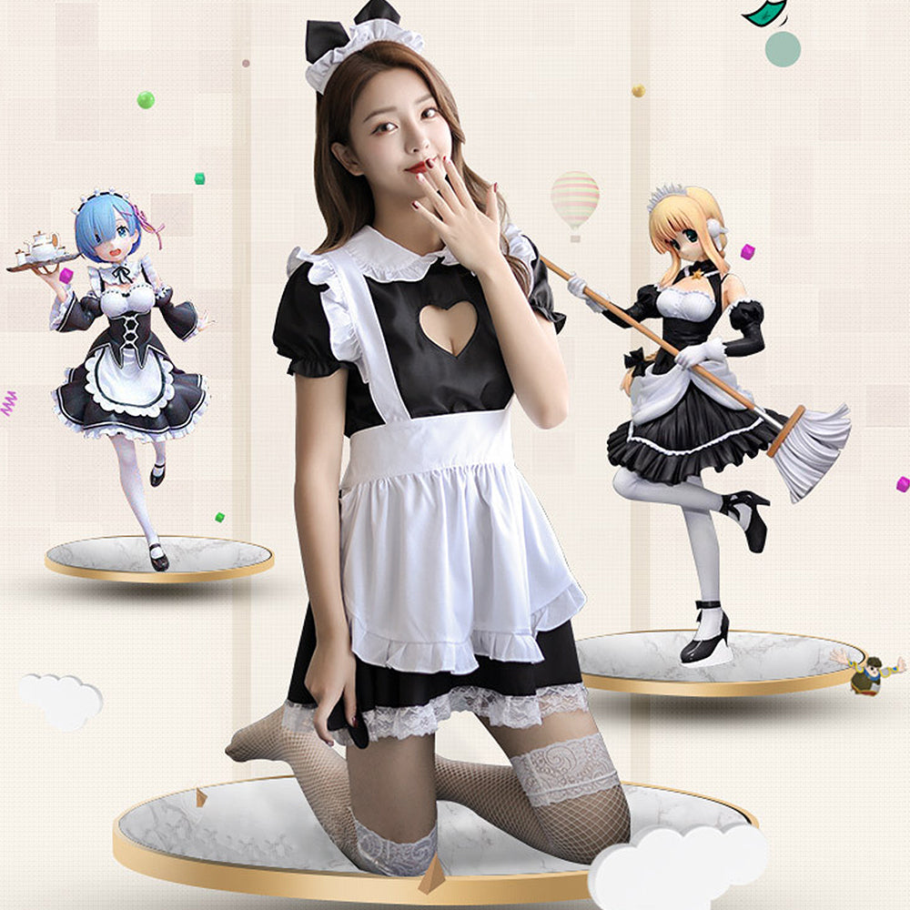 Cat Maid Cosplay Costume Keyhole Mesh Babydoll Nightwear Set Blesssafe