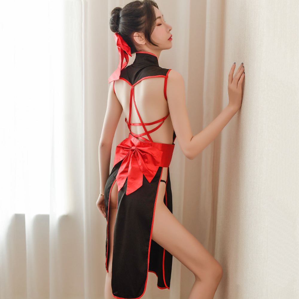 Chinese Cheongsam High Split Cross Back Strappy Anime Cosplay Costume Blesssafe