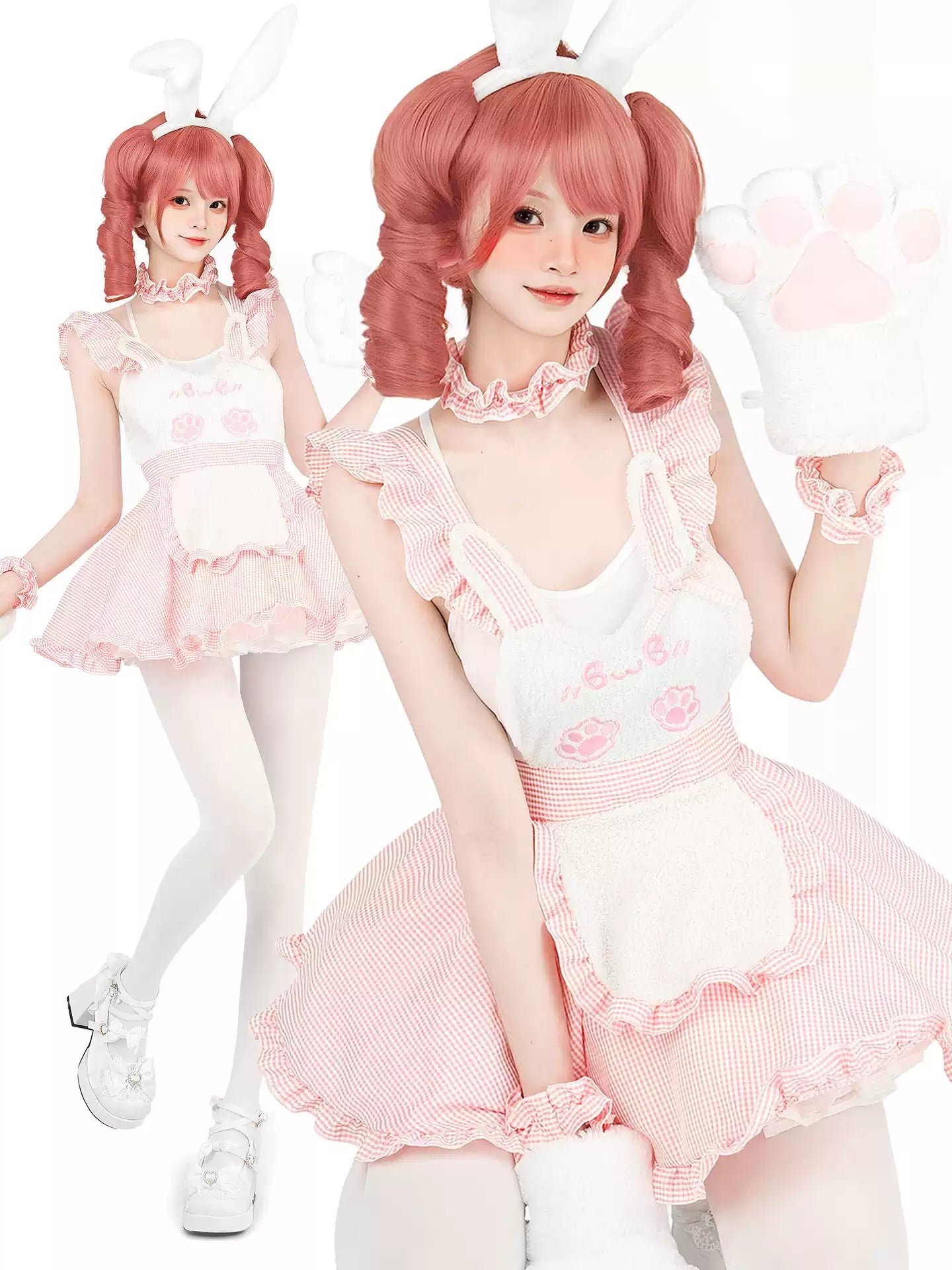 Sweet Valentine Pink Apron Maid Dress - Roleplay Costumes BLESSSAFE