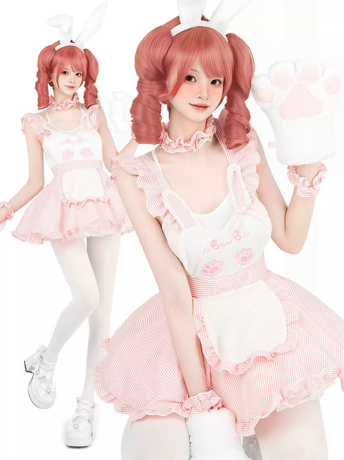 Sweet Valentine Pink Apron Maid Dress - Roleplay Costumes BLESSSAFE