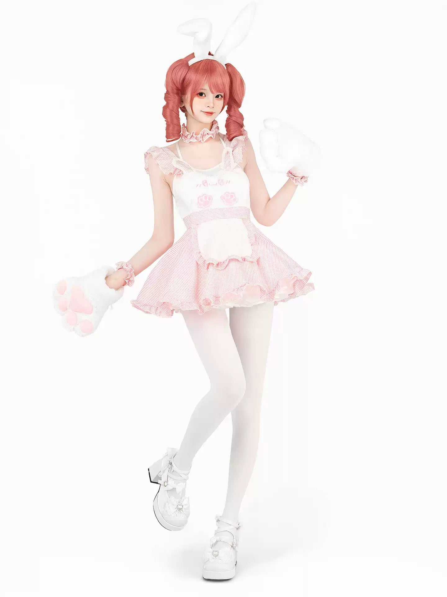 Sweet Valentine Pink Apron Maid Dress - Roleplay Costumes BLESSSAFE