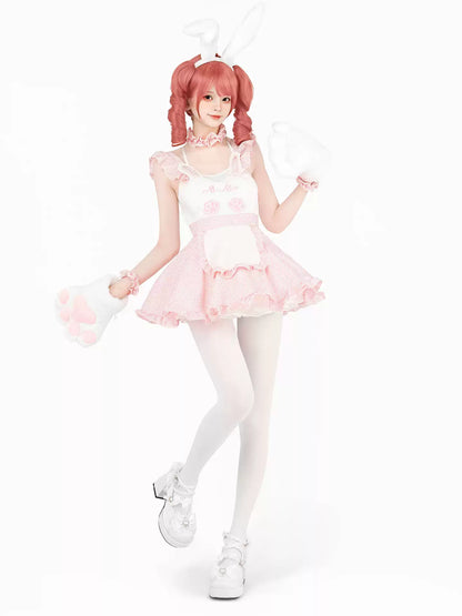 Sweet Valentine Pink Apron Maid Dress - Roleplay Costumes BLESSSAFE