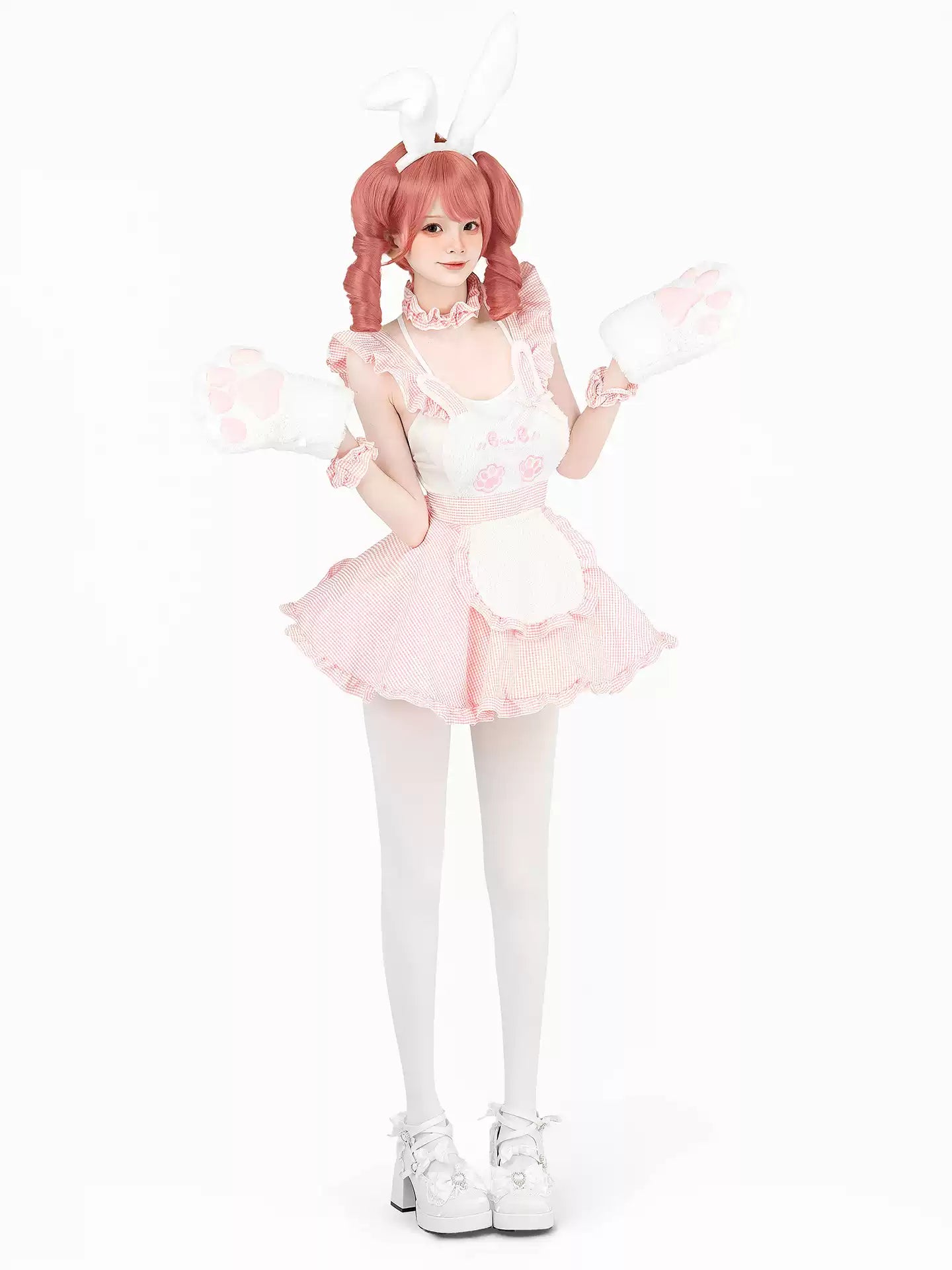 Sweet Valentine Pink Apron Maid Dress - Roleplay Costumes BLESSSAFE