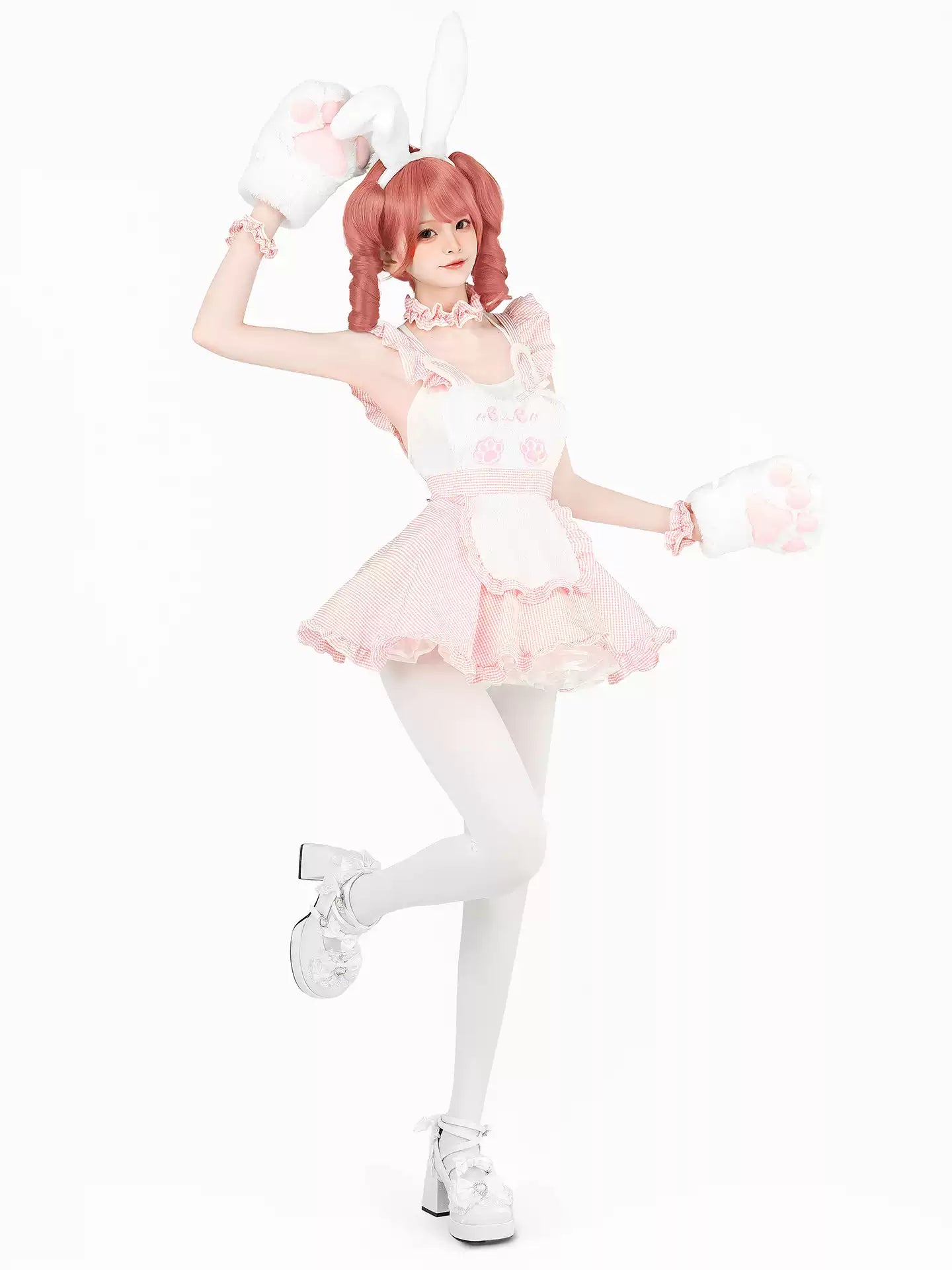 Sweet Valentine Pink Apron Maid Dress - Roleplay Costumes BLESSSAFE