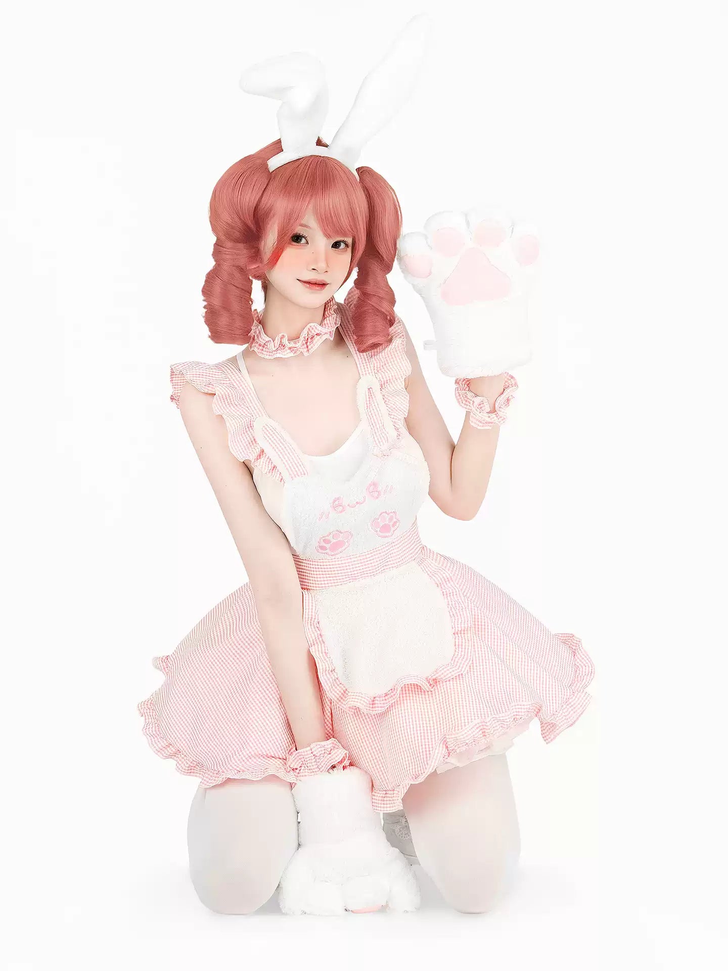 Sweet Valentine Pink Apron Maid Dress - Roleplay Costumes BLESSSAFE