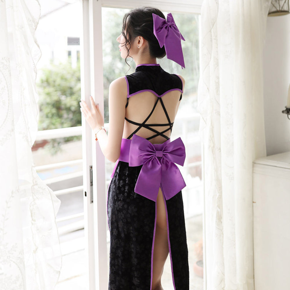 Chinese Cheongsam High Split Cross Back Strappy Anime Cosplay Costume Blesssafe