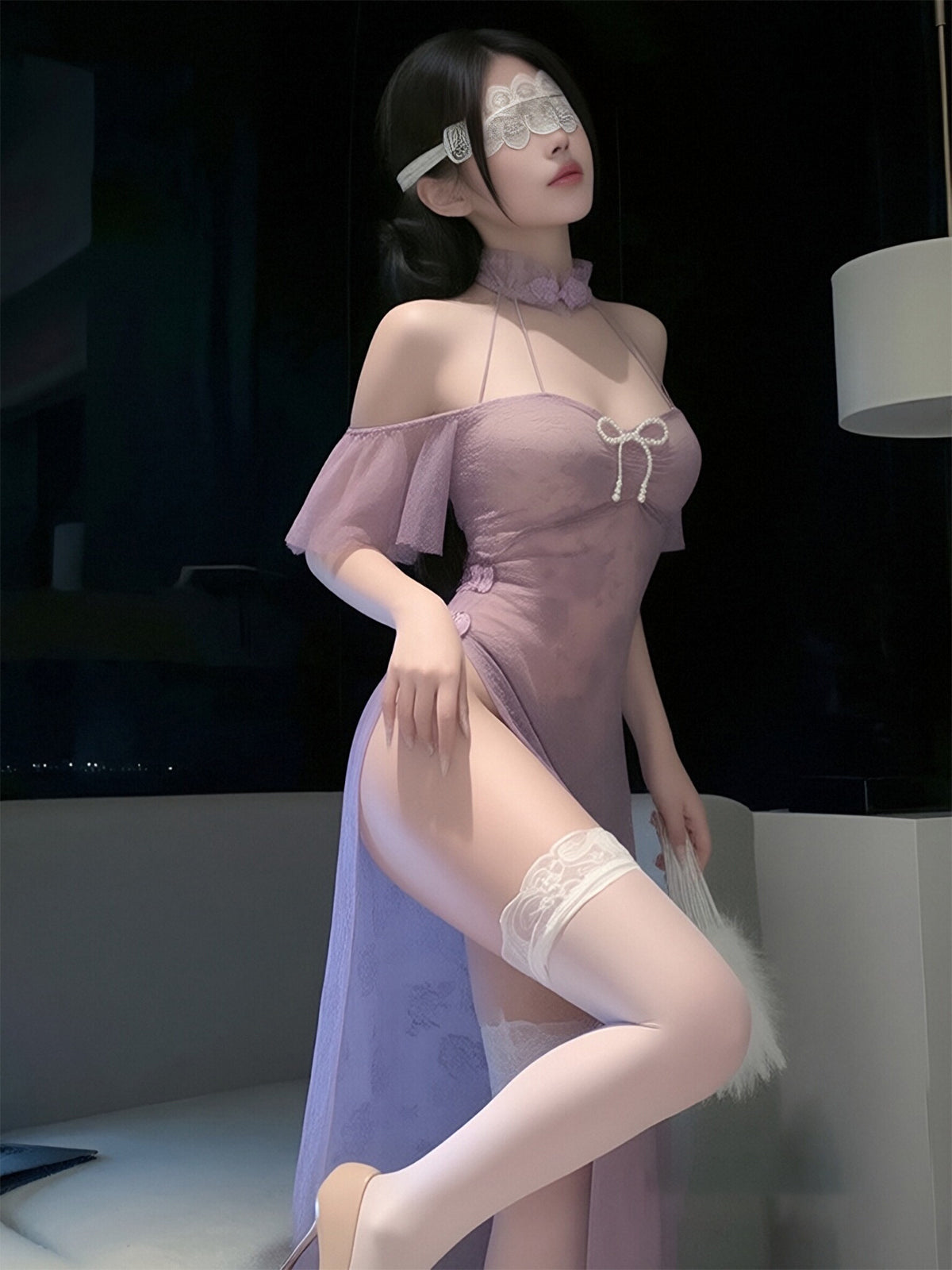 Sheer Floral Cheongsam Long Dress - Transparent Chinese Maxi Gown Blesssafe