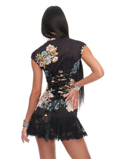 Black Floral Cheongsam Mini Dress - Vintage Asian Style Outfit Blesssafe