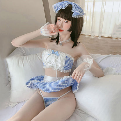 Sexy Lace Anime Maid Apron Tube Top Babydoll Costume Set Blesssafe