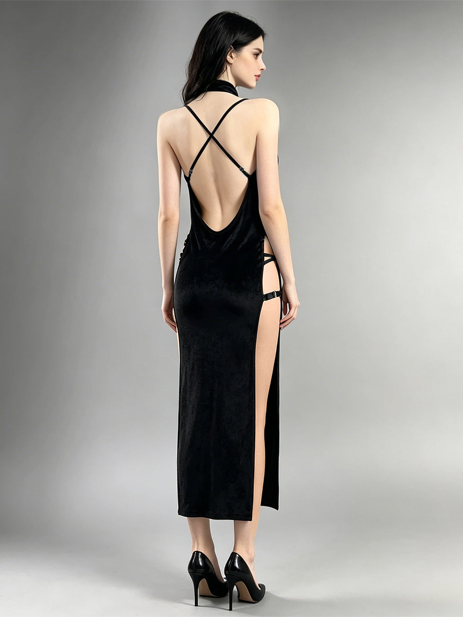Velvet Gothic Chinese Style Dress - Dark Alternative Qipao Outfit Blesssafe