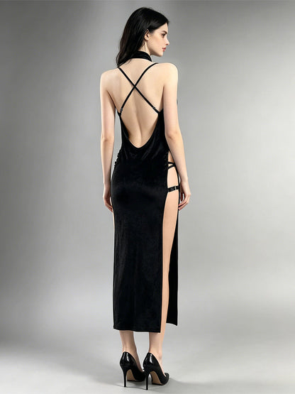 Velvet Gothic Chinese Style Dress - Dark Alternative Qipao Outfit Blesssafe