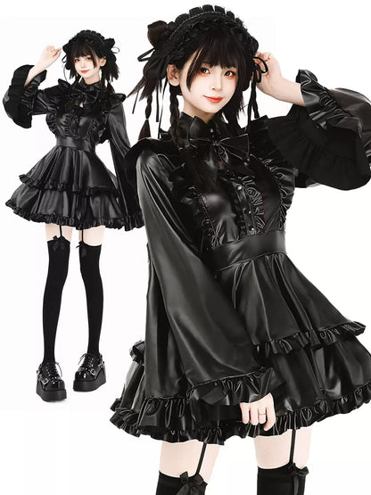 Midnight Sorceress Leather Elastic Maid Dress - Roleplay Costumes BLESSSAFE