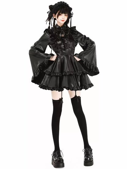 Midnight Sorceress Leather Elastic Maid Dress - Roleplay Costumes BLESSSAFE