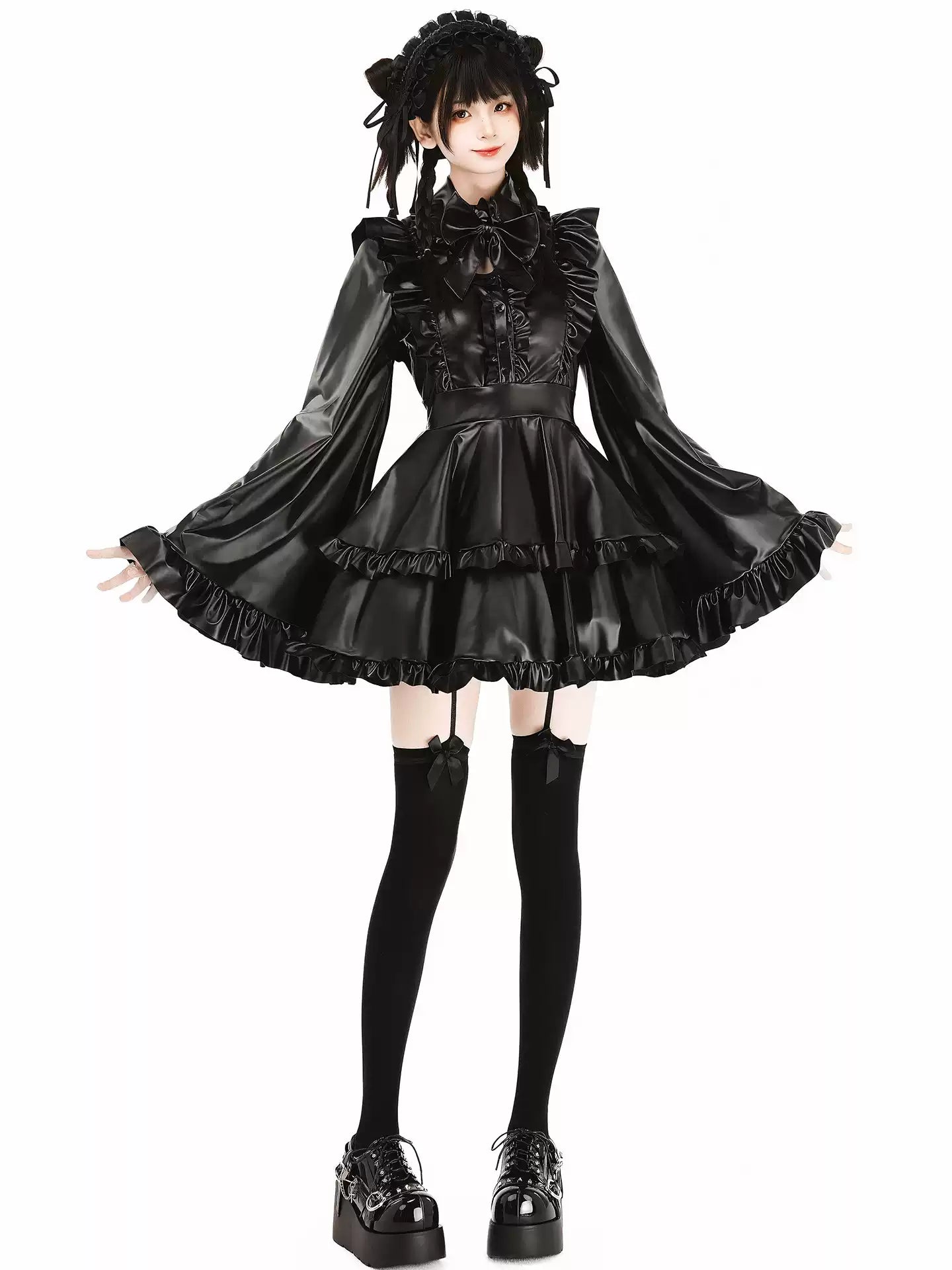 Midnight Sorceress Leather Elastic Maid Dress - Roleplay Costumes BLESSSAFE