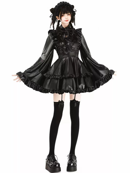 Midnight Sorceress Leather Elastic Maid Dress - Roleplay Costumes BLESSSAFE