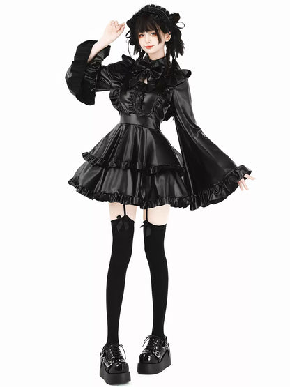 Midnight Sorceress Leather Elastic Maid Dress - Roleplay Costumes BLESSSAFE