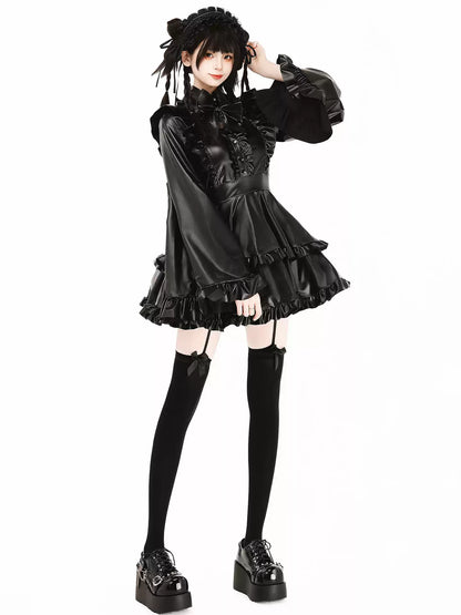 Midnight Sorceress Leather Elastic Maid Dress - Roleplay Costumes BLESSSAFE