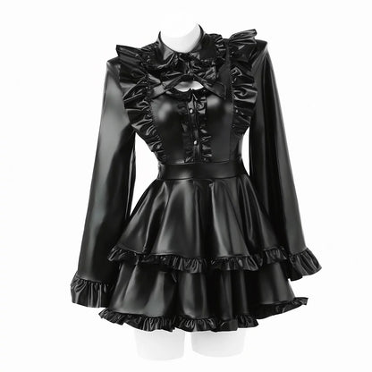 Midnight Sorceress Leather Elastic Maid Dress - Roleplay Costumes BLESSSAFE
