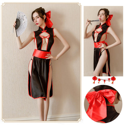 Chinese Cheongsam High Split Cross Back Strappy Anime Cosplay Costume Blesssafe
