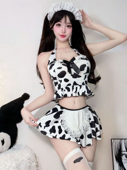 Cow Print Maid Lingerie Set - Cute Anime Servant Cosplay Costume Blesssafe