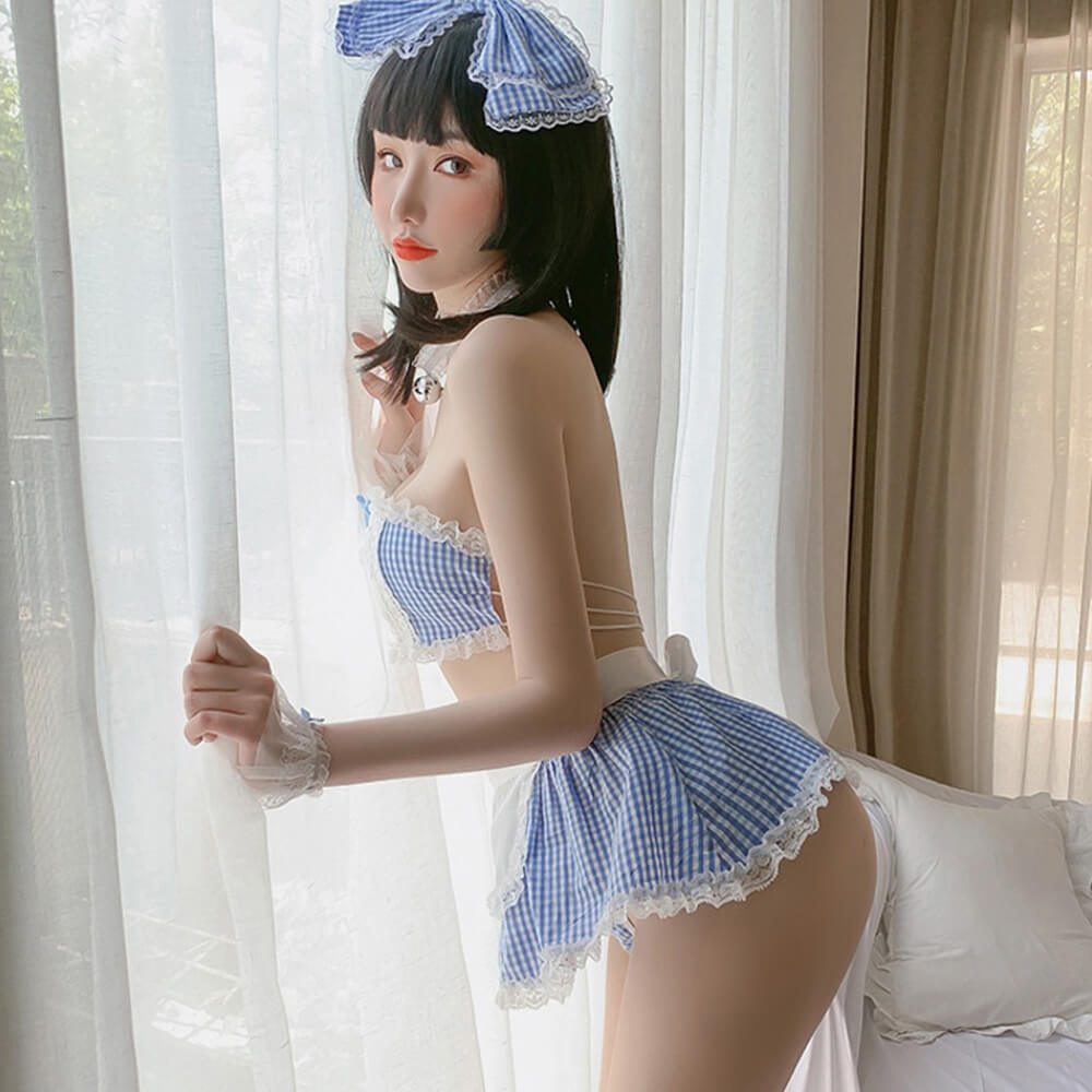 Sexy Lace Anime Maid Apron Tube Top Babydoll Costume Set Blesssafe