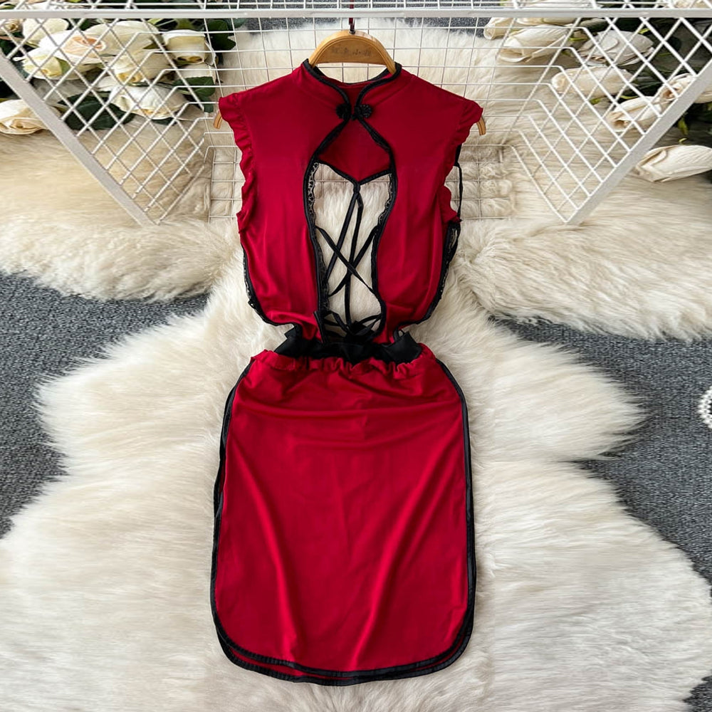 Sexy Cheongsam Lingerie Crisscross Cut Out Cosplay Underwear Chineses Qipao Costume Blesssafe
