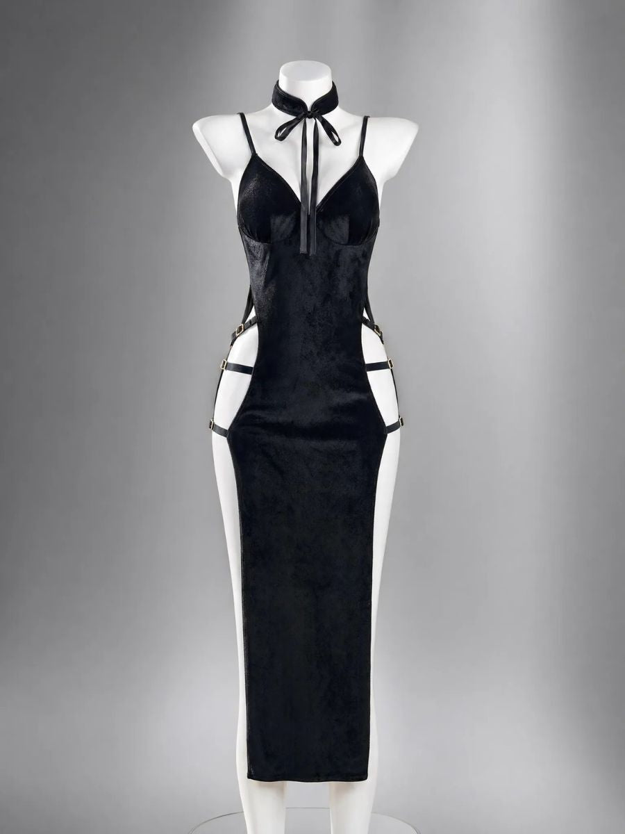 Velvet Gothic Chinese Style Dress - Dark Alternative Qipao Outfit Blesssafe
