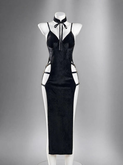 Velvet Gothic Chinese Style Dress - Dark Alternative Qipao Outfit Blesssafe