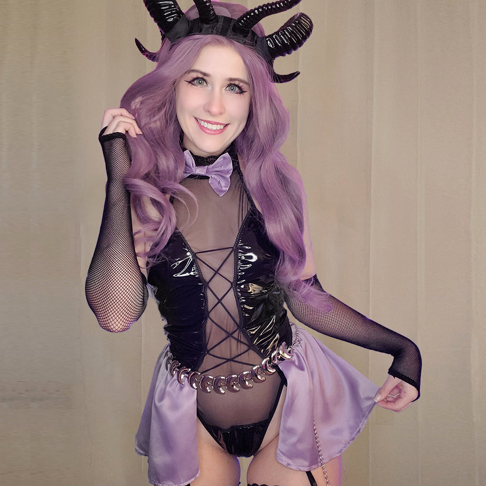 Lace-Up Latex Lingerie Succubus Cosplay Set