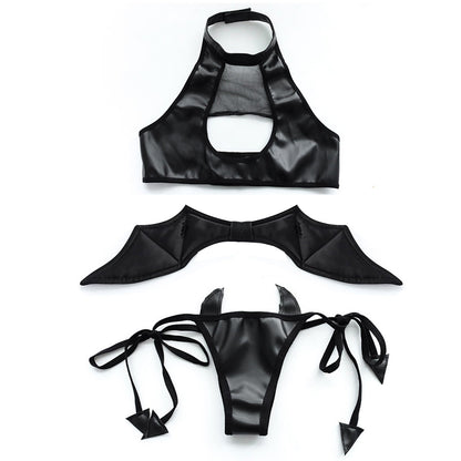 Black Latex Lingerie Succubus Cosplay